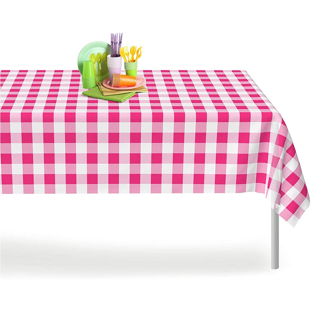 Wegwerp Plastic Tafelkleed Kleur Rechthoek Dikker Hoge Plastic Dessert Tafelkleed Geschikt Voor Party Picknick Barbecue: Pink plaid