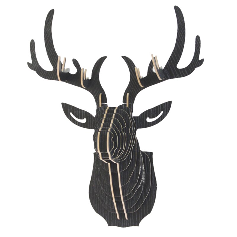 3D cabeza de ciervo decoración de pared de madera DIY Animal arte alce modelo hogar pared colgante decoración soportes de almacenamiento showpiece Decor