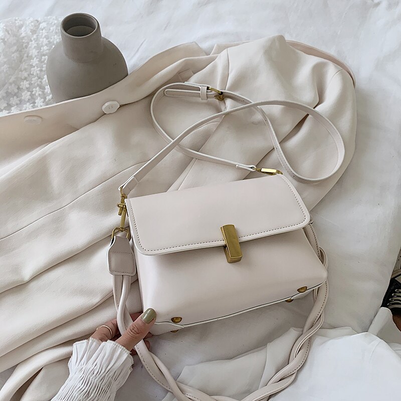 Couleur unie sac fourre-tout carré en cuir PU femmes sac à main voyage épaule sac de messager sac à aisselles: White