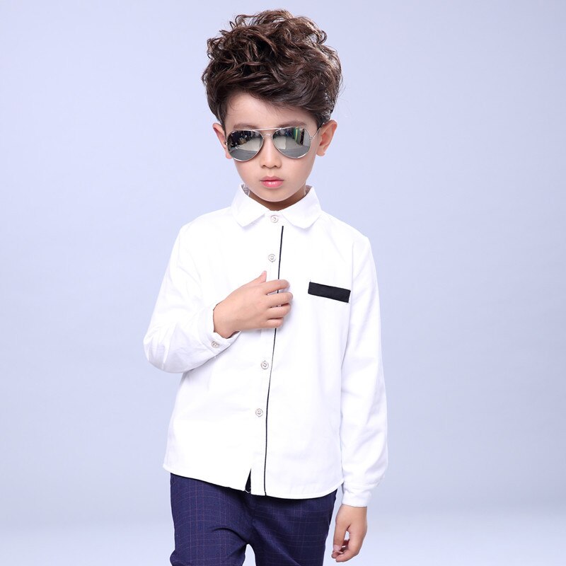 Witte Shirts Voor Jongens Schooluniform Lente Kids Formele Shirts Katoen Kinderen Kleding Jongens Tiener Wedding Shirt S26