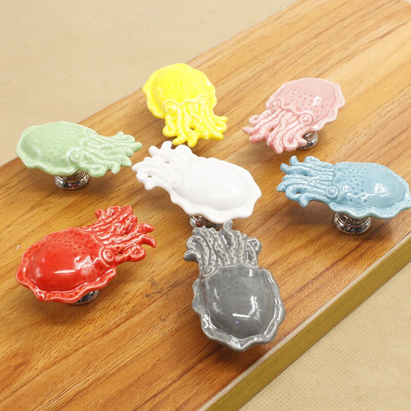 Farverige keramiske blæksprutte skabsknapper dørhåndtag skab skuffe garderobemøbler håndtagsknapper