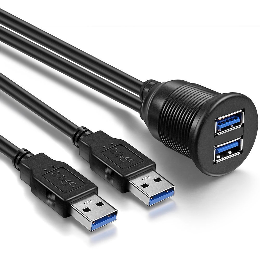 2 Ports Dual USB 3.0 Male to USB 3.0 Female Car USB Panel Flush Mount Cable Dash Mount Extension