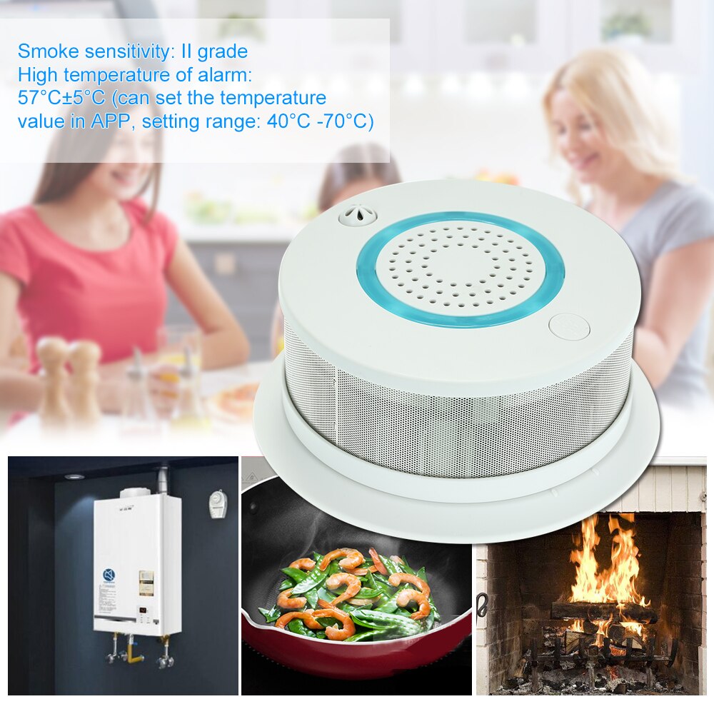 WIFI APP Fire Smoke Temperature Sensor Smart Wireless Smoke Temperature Detector Alarm APP Remote Control PA-438W
