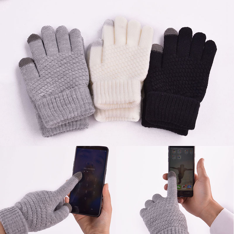 Piger drenge vinterhandsker touch telefon skærm handske piger strikket vinter varm handske ensfarvet børnehandsker vanter