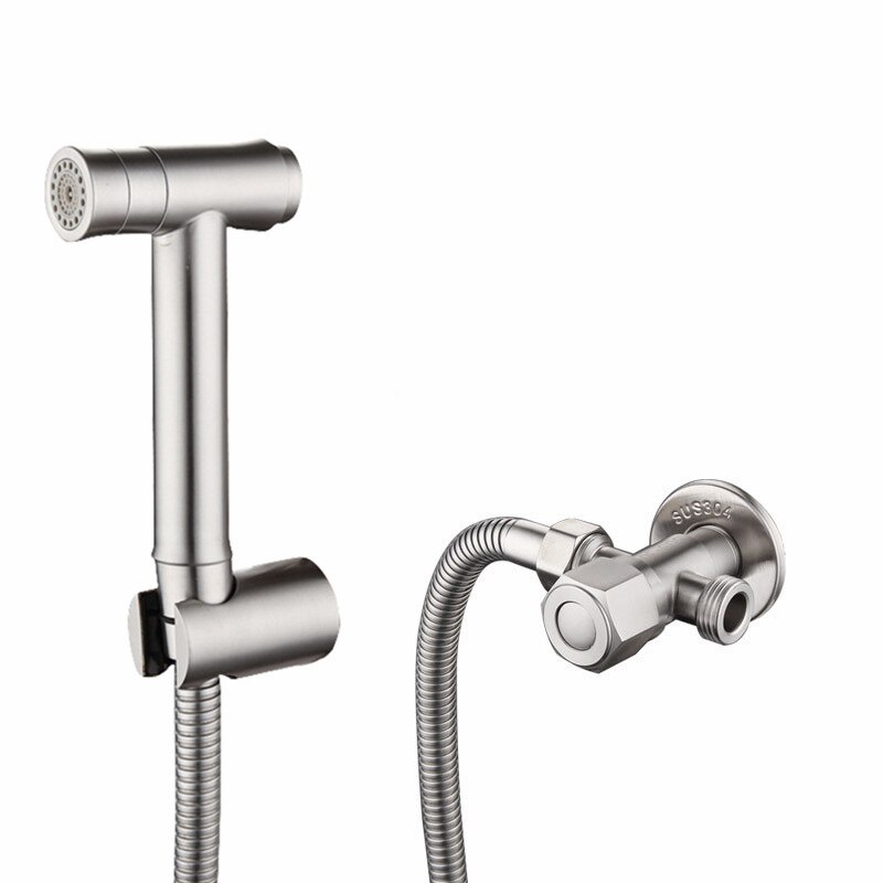 One Key Press Double Function Bathroom Toilet Bidet Faucet Kit Stainless Steel Brushed Bidet Sprayer Set Mount On Tank BD033