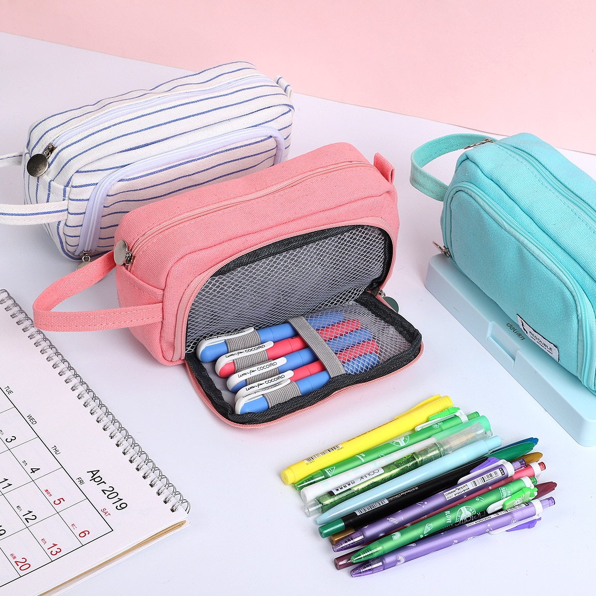 bref grille étudiant Double couche porte-crayon école stylo étui pour filles garçons papeterie grande toile crayon sac estojo escolar