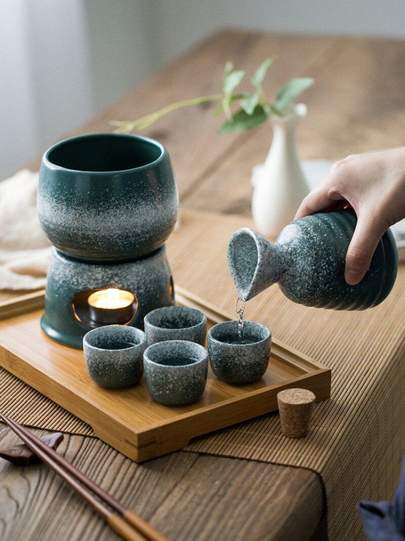 Keramisk vintøj japansk retro sake med gul vin husholdningsvin grydedragt risvin opvarmning vinvarmer vintøjssæt