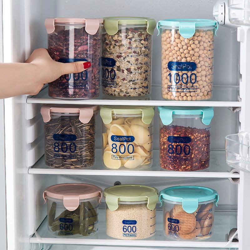 Kitchen Food container Seal pot tea coffee candy Storage Tank Plastic Cereals Snacks Box cookijavascript:;e canister jars for sp