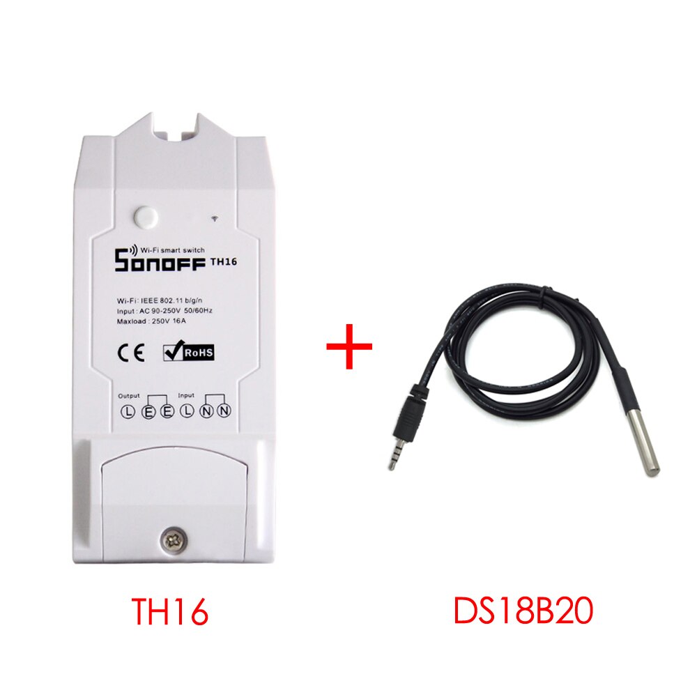Sonoff-interruptor inteligente TH16 TH10 con Wifi, 16A, 10A, Sensor de monitoreo de temperatura y humedad, Automatización del hogar inteligente: TH16 with DS18B20