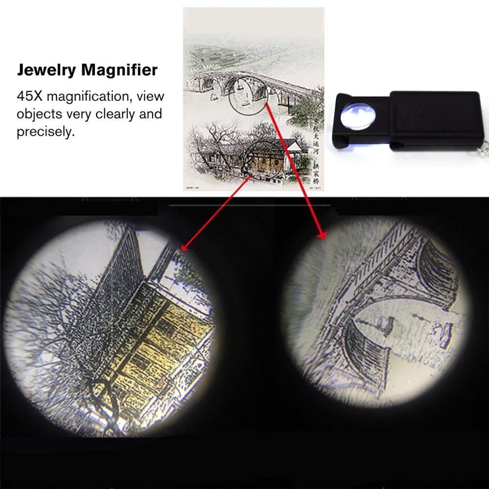 45X Magnifier Mini Microscope Jewelry Antiques Identification Magnifying Glass Pull-out Switch Loupe Glass LED Light