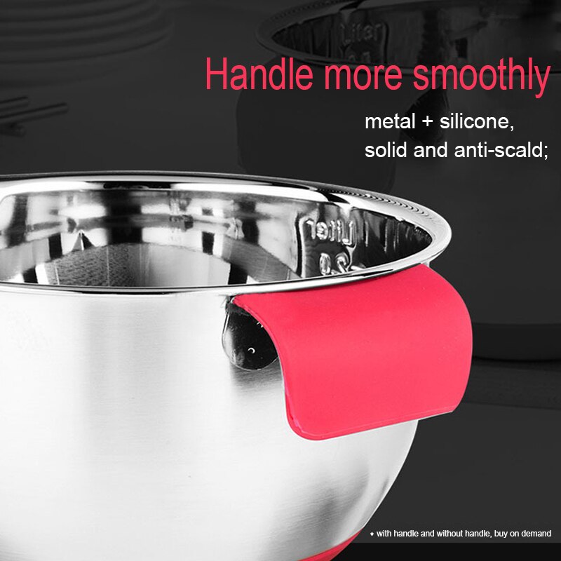 Silicone handle stainless steel non-slip scale mixing bowl salad bowl