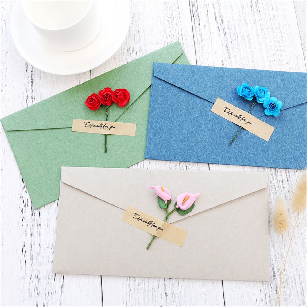 2 uds sobres de flores secas Vintage con letras tarjetas postales de papel cubierta de tarjeta de felicitación papelería Linda invitación de de boda