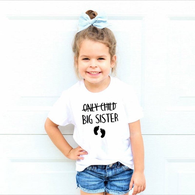 Only Child Big Sister Kids Short Sleeve T Shirt Big Girl Announcement Mom To Be Pregnancy Funny Shirt Girls Tees BAL639