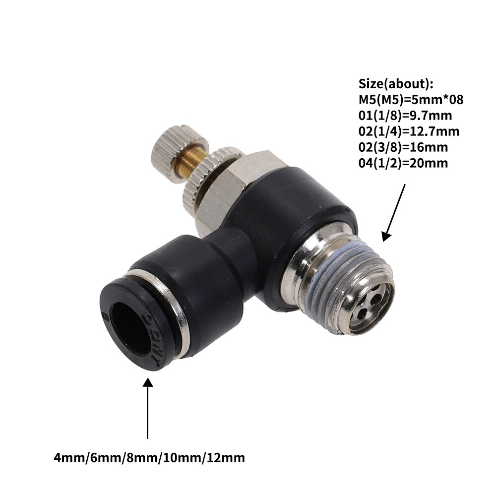 Throttle Valve L Type Quickly Inserted Pneumatic Joint Fittings SL4 6 8 10 12MM-(M5" 1/8" 1/4" 3/8" 1/2") Black
