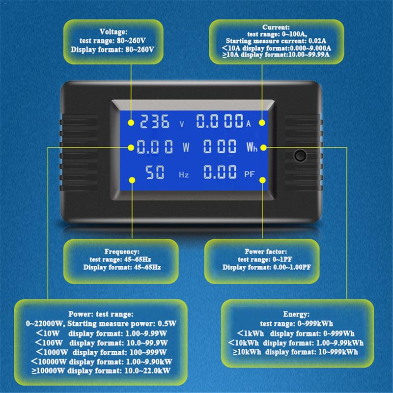 PZEM-022 Ac Digitale Display Multimeter Power Monitor Voltmeter Ampèremeter Wattmeter Frequentie Meter Factor Meter #40