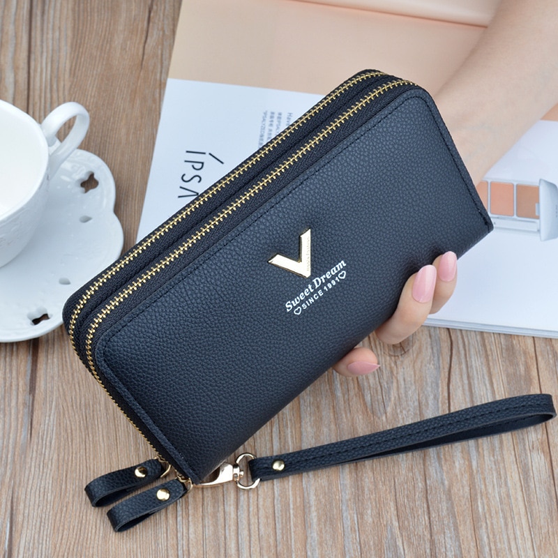 Women&#39;s wallet V Ladies mobile phone bag long ladies clutch bag star Double zipper hand strap bag Multiple color 697