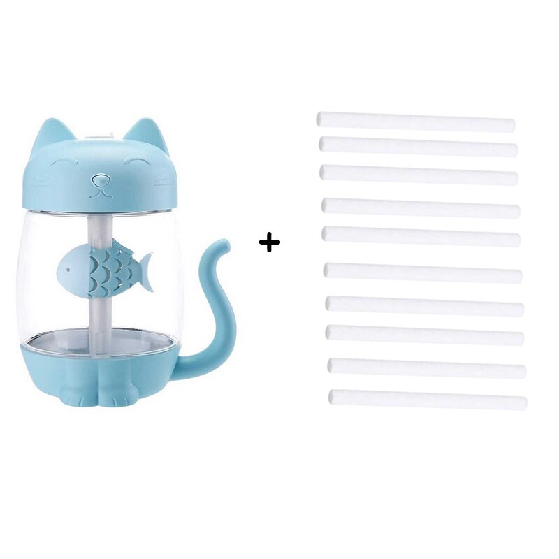3 i 1 katt luftfukter ultralyd kul-tåke bedårende mini reisetilbehør med mini usb-vifte til reise: B-blå