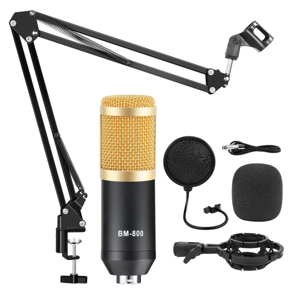 Juego de micrófono condensador bm800 Bm 800, soporte de brazo largo, Karaoke, filtro, Phantom Power: Gold Kit A
