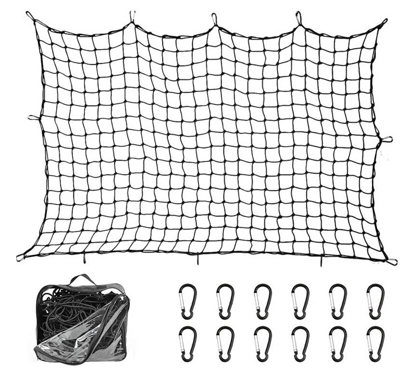 Super Duty Bungee Cargo Net For Truck Bed Stretches To 12 D Clip Carabiners | Small Mesh Holds Small And Large Loads Tighter: Default Title