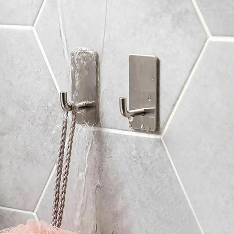 1pcs Stainless Steel Wall Hook Coat Towel Hooks Strong Self Hooks Adhesive Towel For Bathroom Holder Waterproof Storage Hoo F7I5