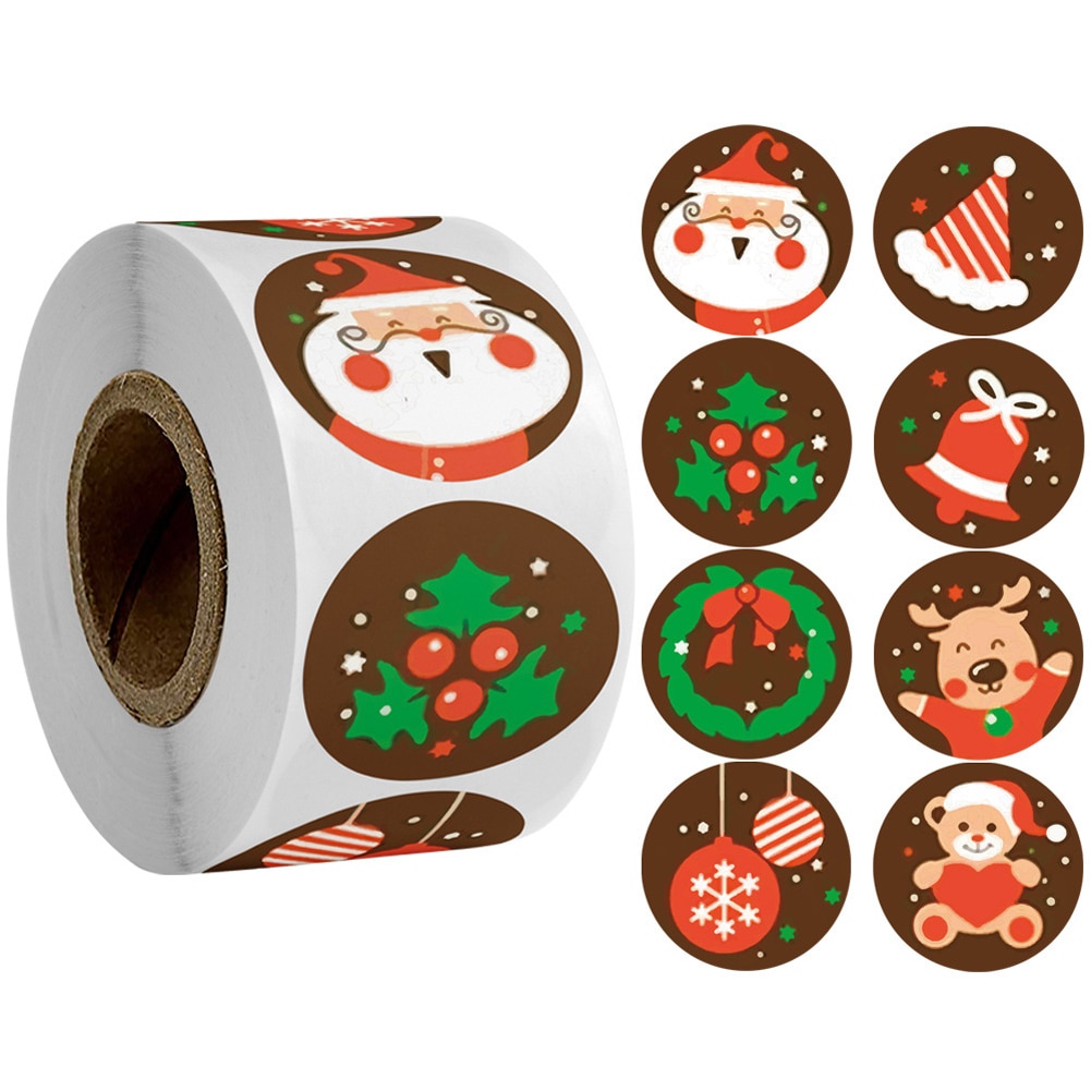 Pakket Ronde Sticker Kerst Decoratie Serie Zelfklevende Kerstmuts Bell Ballon Pop Rendier Label Sticker