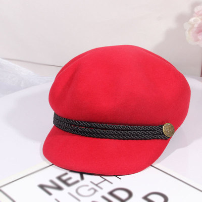 Boina De Kleur Sólido, Sombrero De Artista Vintage, Pintor Pequeño, Clásico, Wit, Cálido, octogonal, Otoño E Invierno Mode: Red2