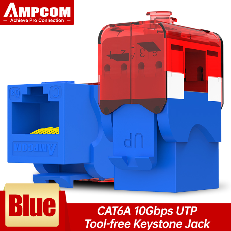AMPCOM cat 6 tool free RJ45 Keystone Jack, CAT6a Cat6 Tool-Less RJ45 UTP Keystone Jack, No Punch-Down Tool Module Coupler: Yellow / 0.2M