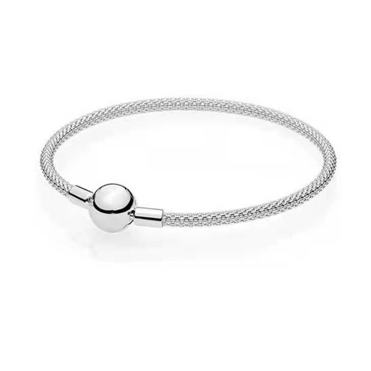 Pulsera trenzada de malla de seda para mujer, abalorio de plata esterlina 925, compatible con abalorios originales, fabricación artesanal de joyería, novedad