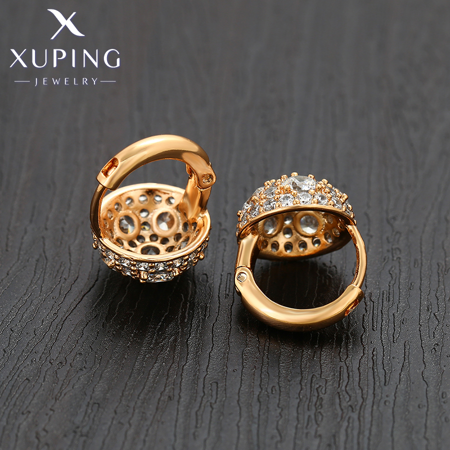 Xuping-pendientes de aro con piedra blanca y Color dorado para mujer, joyería a la , , X000795547