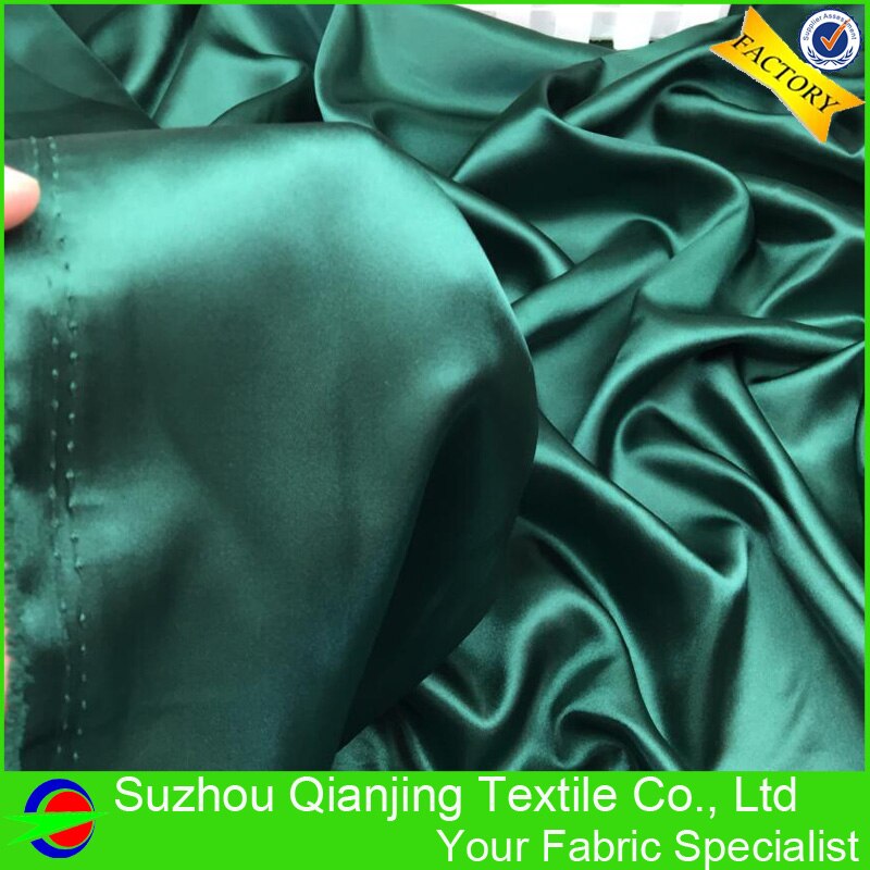 Satin de Polyester vert foncé, tissu teint uni, brillant, doux et lisse