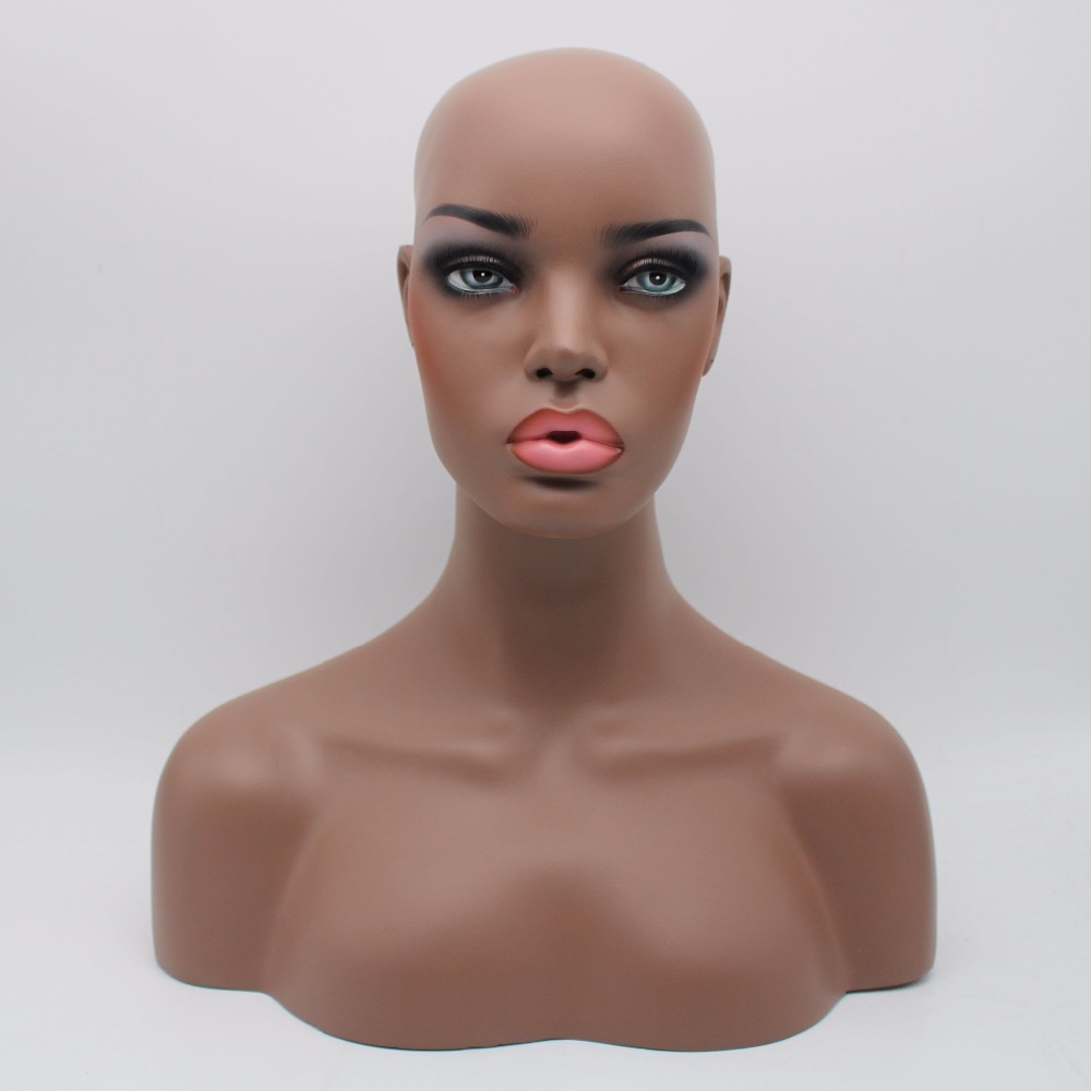 Realistische Fiberglass Afro-amerikaanse Zwarte Vrouwelijke Mannequin Hoofd Buste Voor Pruiken