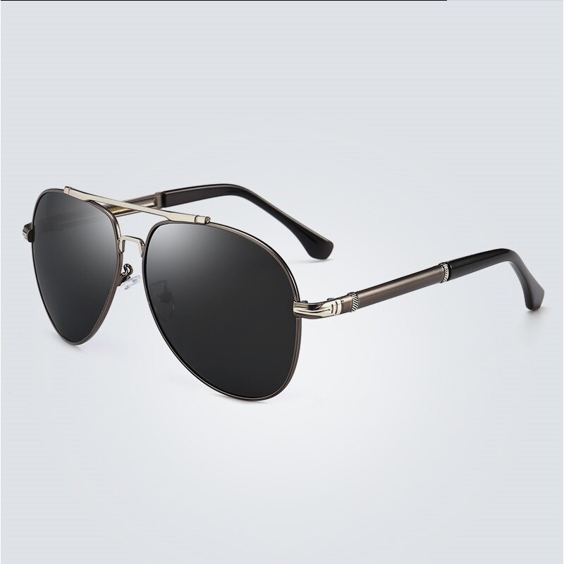 Luksusmærke originale solbriller mænd polariserede ovale legeringer vintage mandlige solbriller driverbriller kørespejle beskyttelsesbriller: Kanonsort