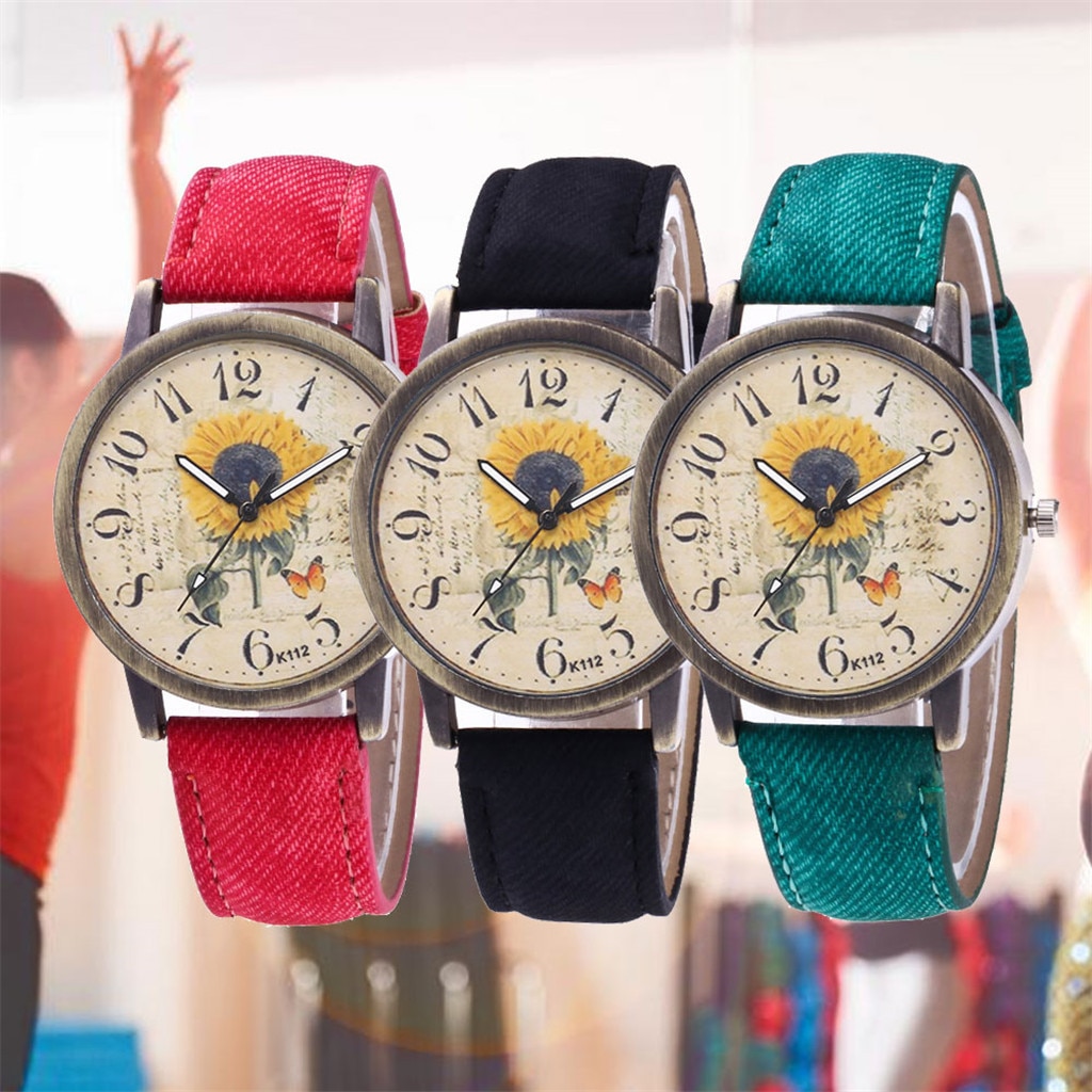 Reloj Vrouwen Quartz Horloge Retro Zonnebloem Gedrukt Horloge Luxe Eenvoud Vrouwelijke Horloge Relogio Feminino