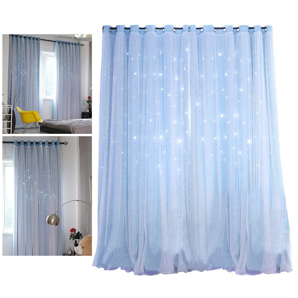 Cortinas con estrellas, doble tela y gasa, grises: Sky blue