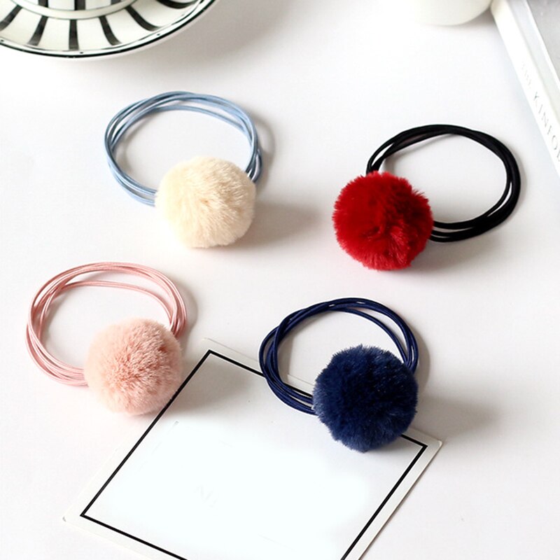 Babymeisjes schattige pompon elastiekjes haarbandjes bal roze scrunchie kinderen mooie nepbont rubberen band haaraccessoires