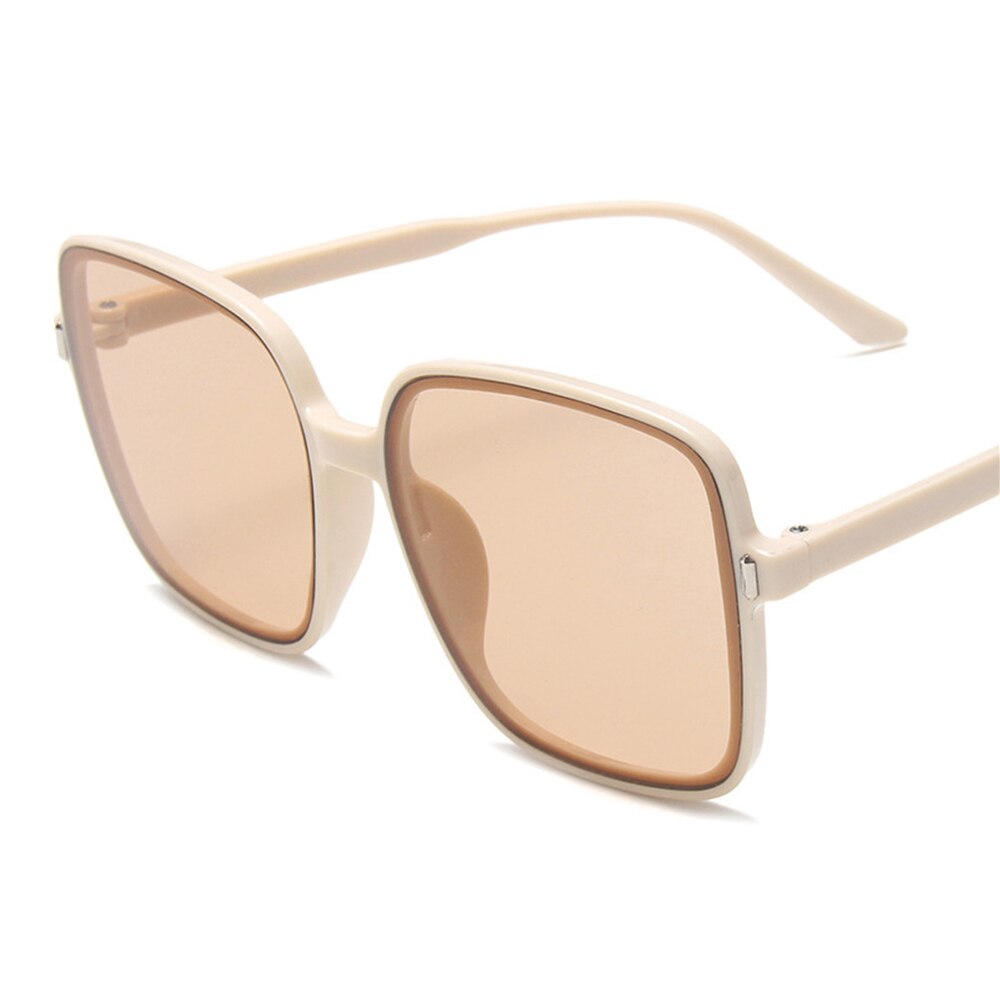 Brand oversized firkantede solbriller kvinder stort stel solbriller dame vintage nuancer briller zonnebril dames: Beige