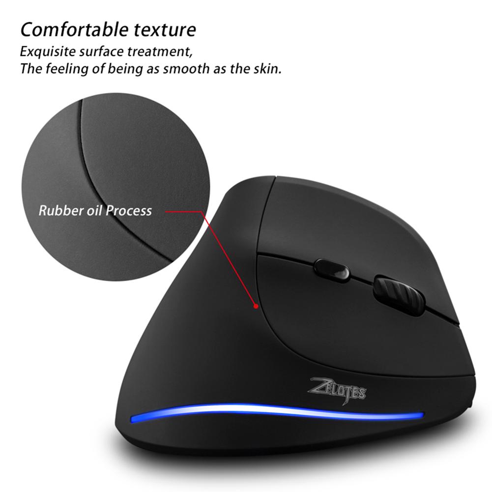 Mouse verticale ricaricabile senza fili 2.4GHz di ZELOTES F-35 6 bottoni 2400 DPI Mouse ottico ergonomico regolabile del Computer di gioco