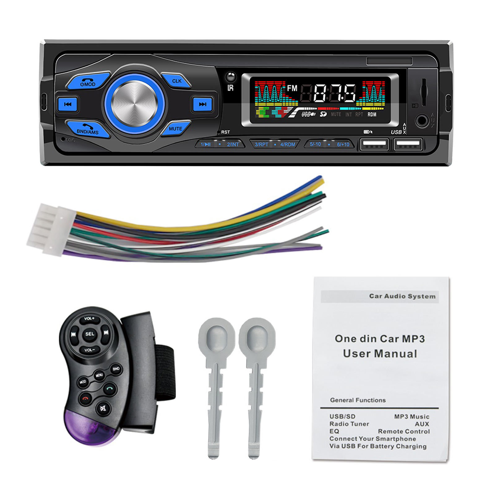 MP3 Player Car Stereo Head Unit 1 Din Bluetooth 5.0 AUX Input Adapter FM Radio Receiver Built-in Microphone for Vehicles Cars