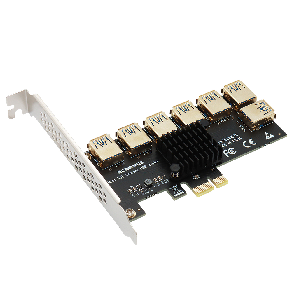 Gold PCI Express Multiplier Riser PCIE 1 To 7 Port USB 3.0 PCI Express 1X 4X 8X 16X Extender Riser For Video Card Miner Mining