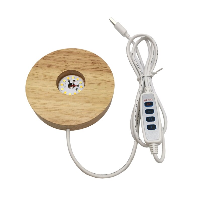 Handgemaakte Houten 3 Kleuren Led Licht 3D Kristallen Glas Hars Art Dispaly Base Stand X6HD