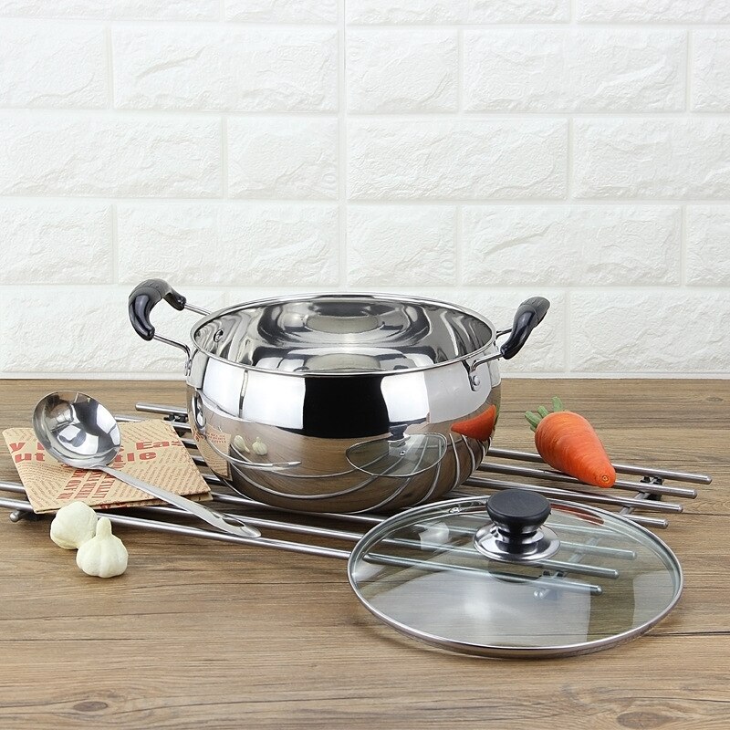 22cm Stainless Steel Food Soup Cooking Pot Hotpot Cooker Rice Noodle Roll Steaming Milk Cooking Pan Kitchen Cookware