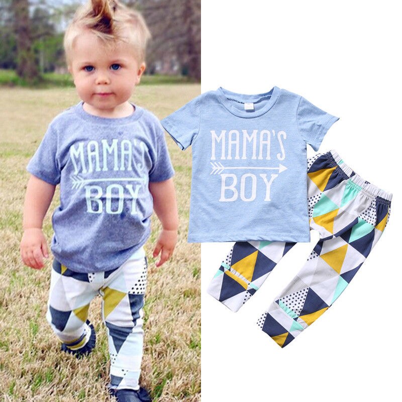 Summer 2PCS Outfit Toddler Kids Clothing Set Baby Boy Clothes Newborn Short Sleeve Cotton T-shirt Tops +Geometric Pant