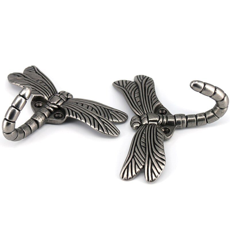 2 st antika silver klädkrokar väggmonterade heminredning trollslända krok nyckelhängare dekorativa mantel krokar