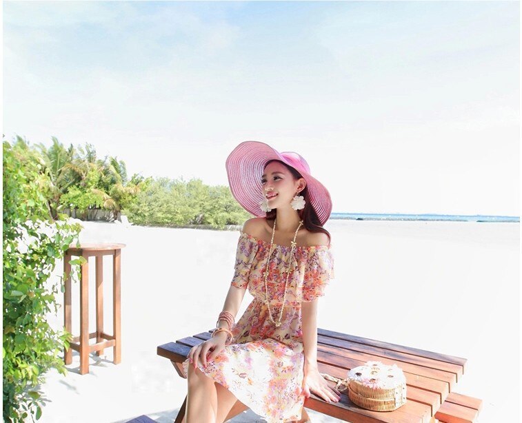 Koreansk stil kvinna solhatt för strandhatt med fjärilsbåge flytbar campinghatt för vandring