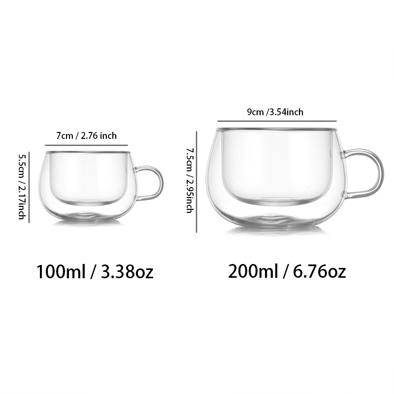 impostato di tazze da caffè in vetro a doppia parete da 100/200 ml Tazze per caffè caffè espresso trasparenti con manico Tazza in vetro resistente al calore per tè al latte