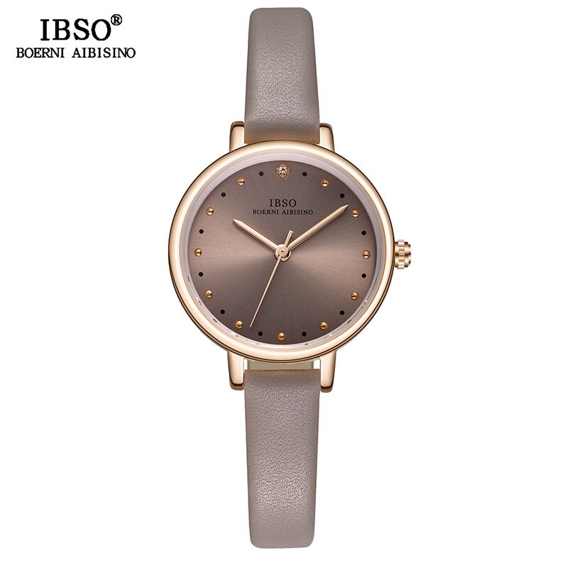 IBSO Brand Luxury Ladies Quartz Watch Leather Strap Montre Femme Women Wrist Watches Relogio Feminino Female Clock: Grey