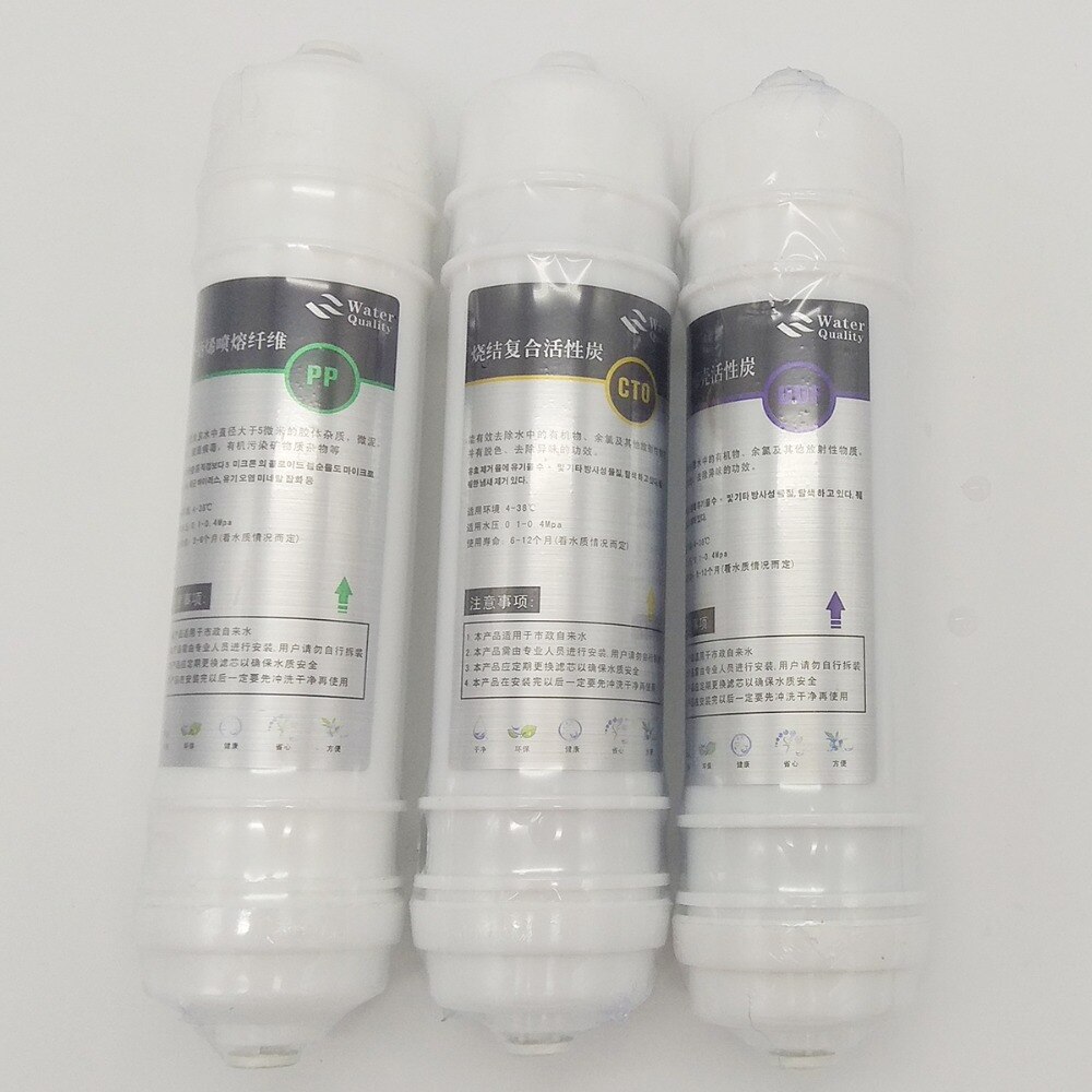 Purificador de agua integrado de 3 niveles, filtro de algodón PP de junta rápida de 1/4 "+ filtro de carbón activado Granular UDF + carbón comprimido CTO