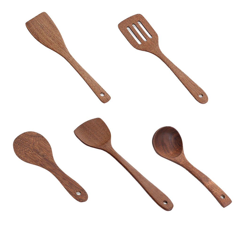 Wooden Kitchenware set Long handle Spatula Rice Scoop Vegetable meat cooking shovel Mixing Spoons for Nonstick pan kitchen tools: 6