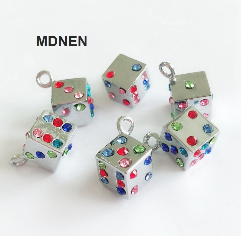 5pcs DIY accessory zinc alloy Colorful Rhinestone Dice Hang Pendant, Hang Charm Fit Diy Phone Strips