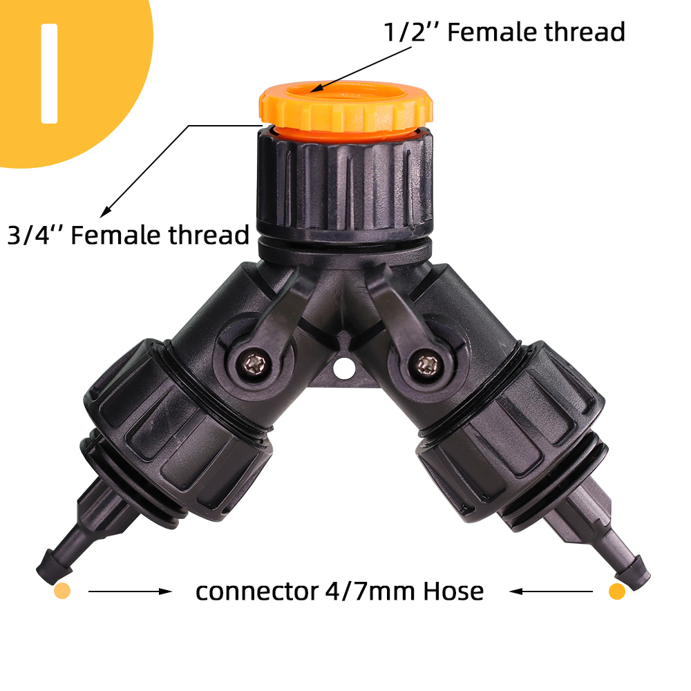 Garden Irrigation Connector 2 way four-way separator 1/2 "3/4" to 1/4 "barb 2 way tubing adapter suitable for plant irrigation: green